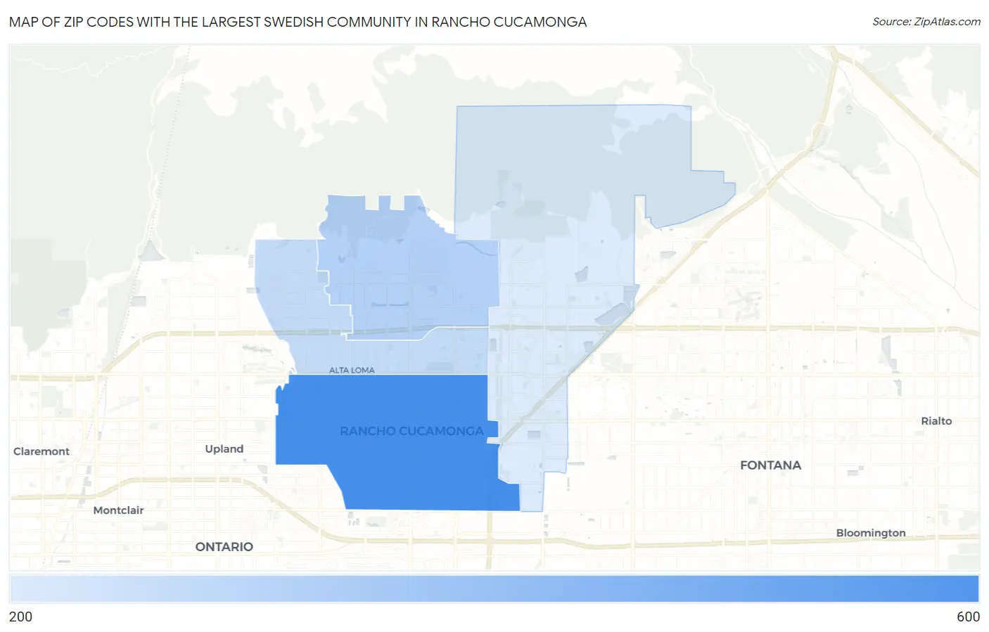 Zip Codes with the Largest Swedish Community in Rancho Cucamonga Map