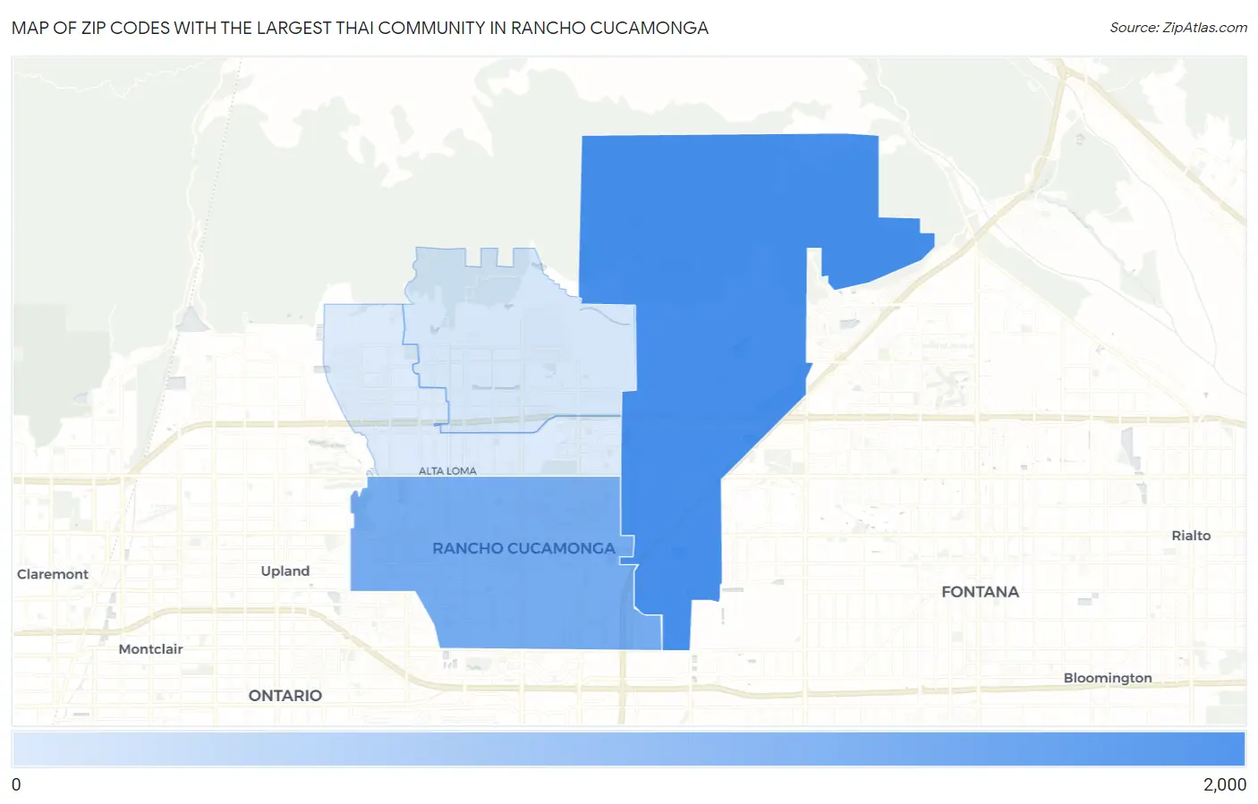 Zip Codes with the Largest Thai Community in Rancho Cucamonga Map
