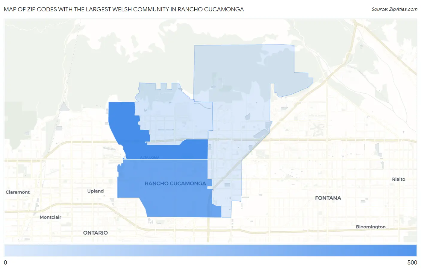 Zip Codes with the Largest Welsh Community in Rancho Cucamonga Map