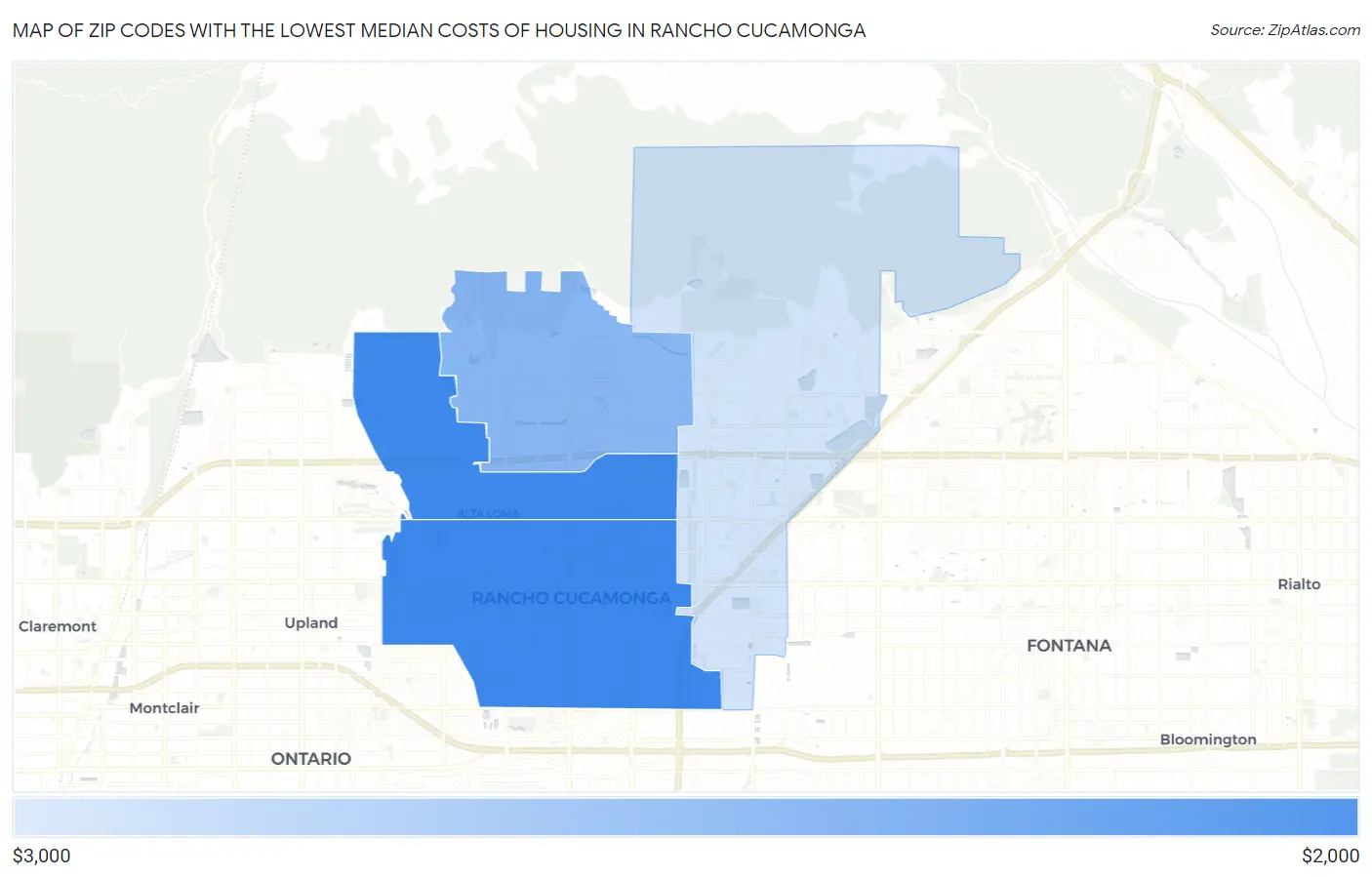 Zip Codes with the Lowest Median Costs of Housing in Rancho Cucamonga Map