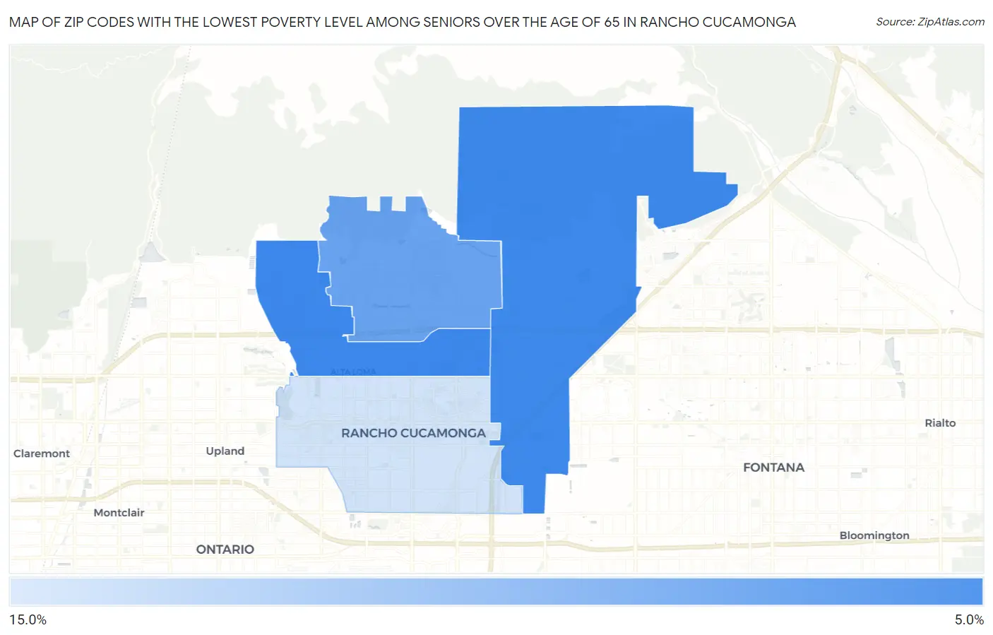 Zip Codes with the Lowest Poverty Level Among Seniors Over the Age of 65 in Rancho Cucamonga Map