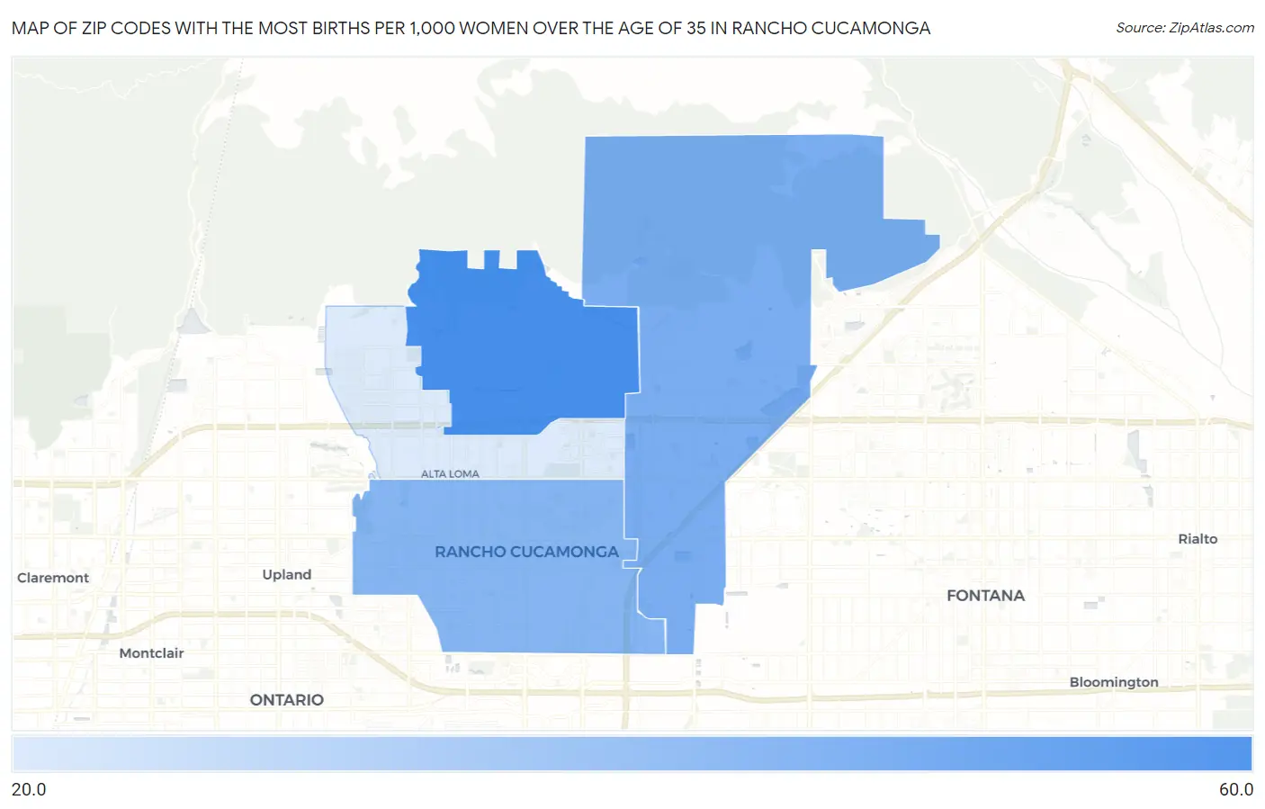 Zip Codes with the Most Births per 1,000 Women Over the Age of 35 in Rancho Cucamonga Map