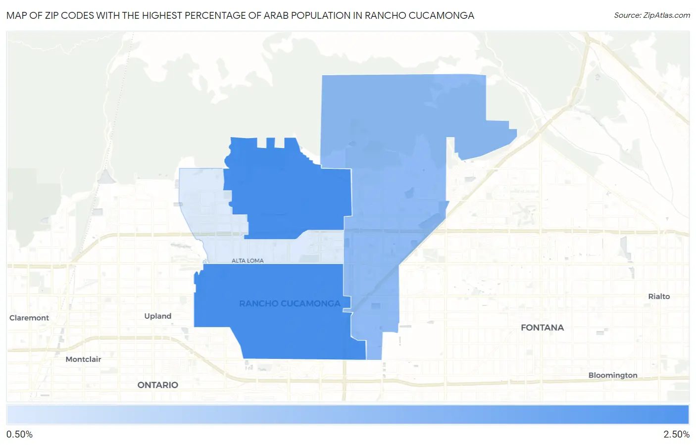 Zip Codes with the Highest Percentage of Arab Population in Rancho Cucamonga Map