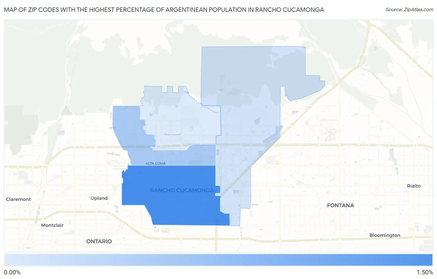 Zip Codes with the Highest Percentage of Argentinean Population in Rancho Cucamonga Map