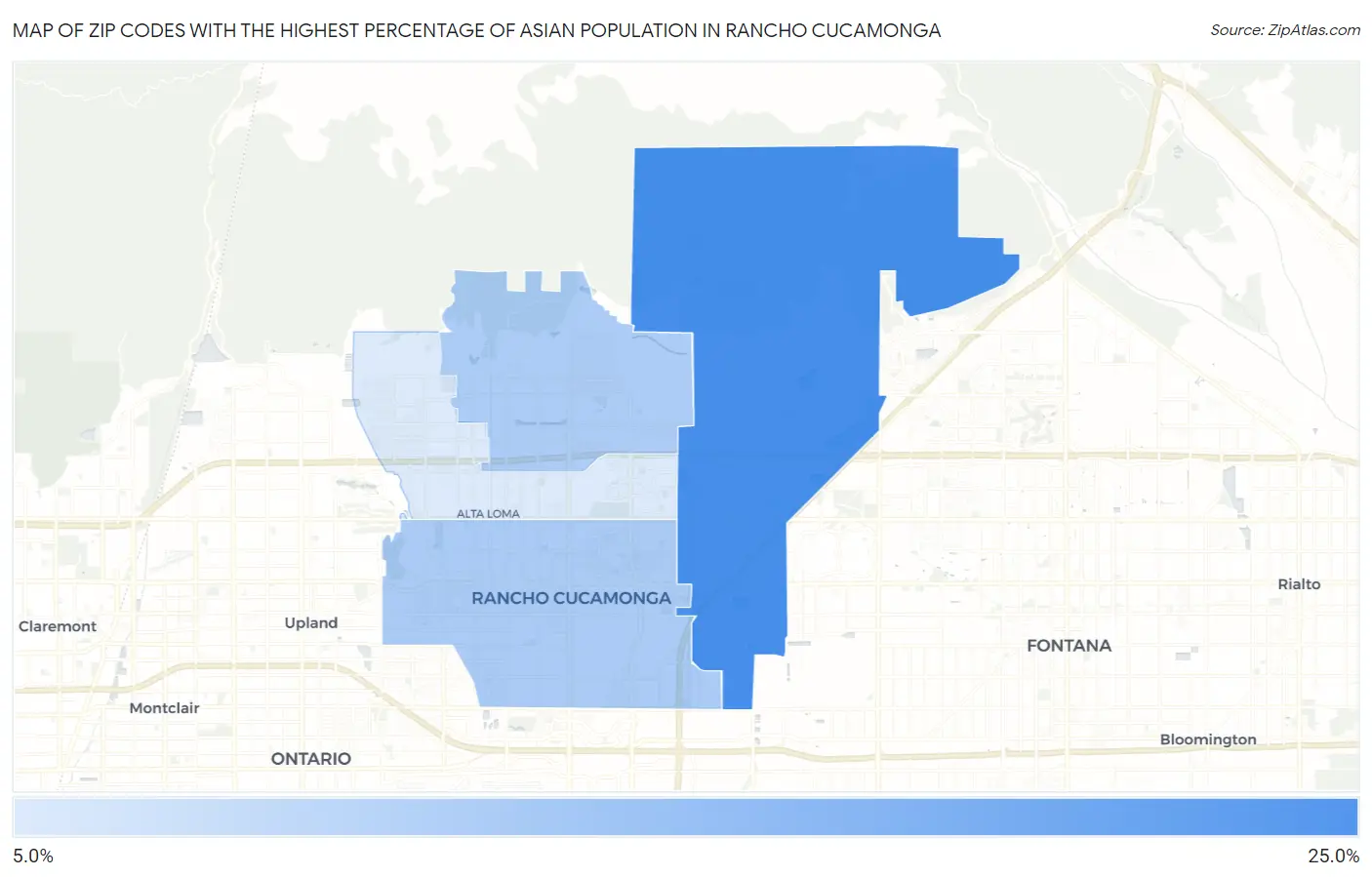 Zip Codes with the Highest Percentage of Asian Population in Rancho Cucamonga Map