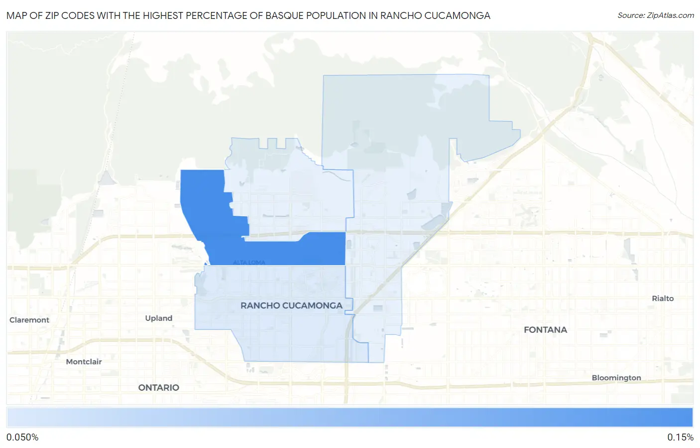 Zip Codes with the Highest Percentage of Basque Population in Rancho Cucamonga Map