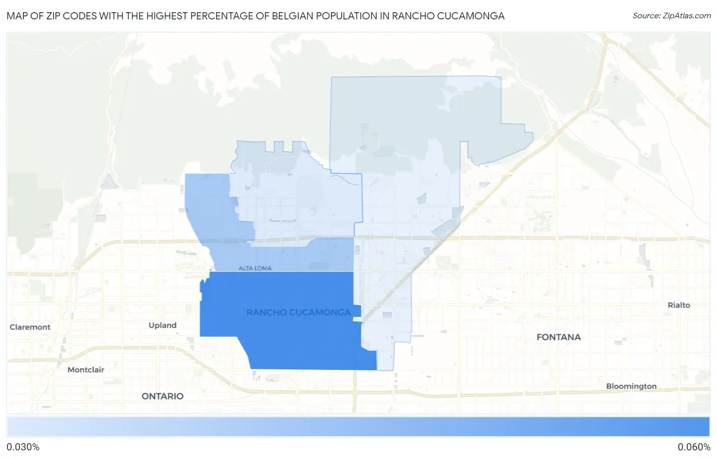 Zip Codes with the Highest Percentage of Belgian Population in Rancho Cucamonga Map