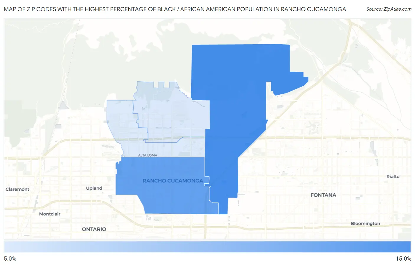Zip Codes with the Highest Percentage of Black / African American Population in Rancho Cucamonga Map