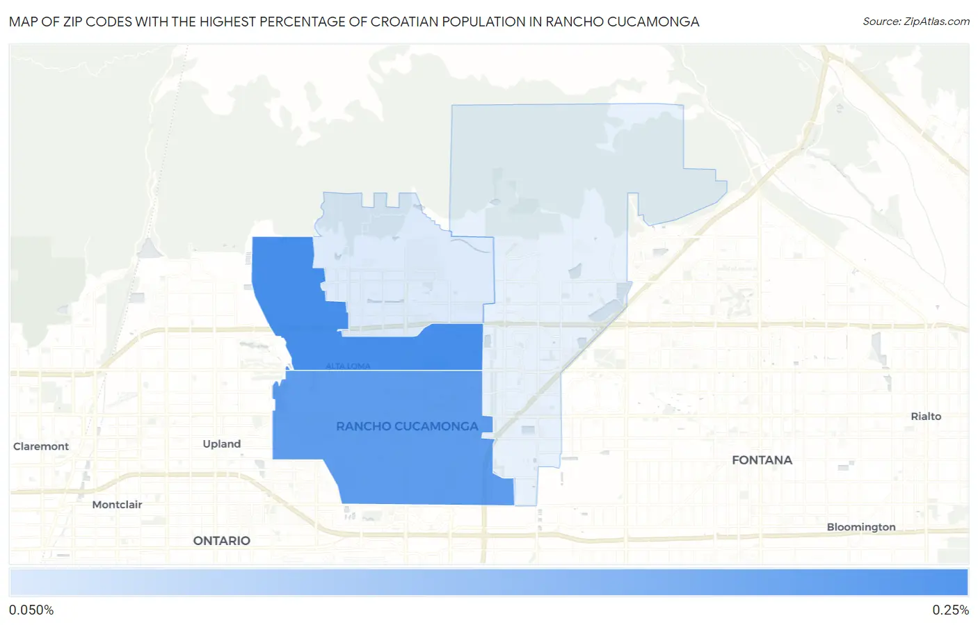 Zip Codes with the Highest Percentage of Croatian Population in Rancho Cucamonga Map