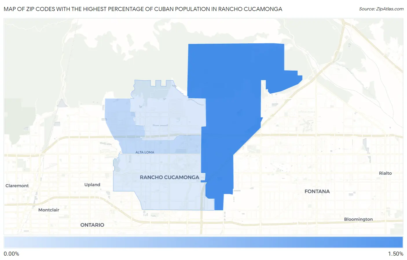 Zip Codes with the Highest Percentage of Cuban Population in Rancho Cucamonga Map