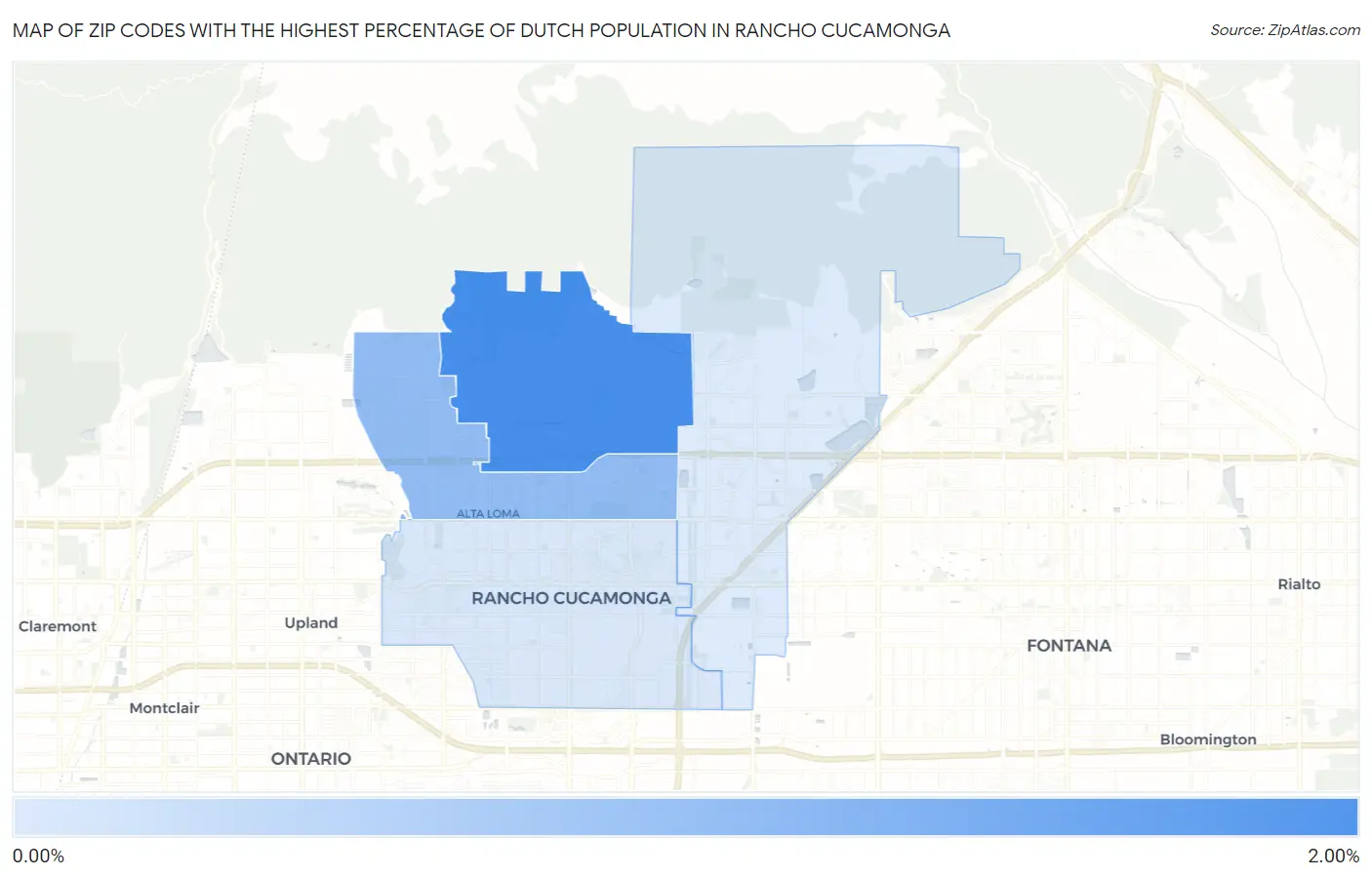 Zip Codes with the Highest Percentage of Dutch Population in Rancho Cucamonga Map