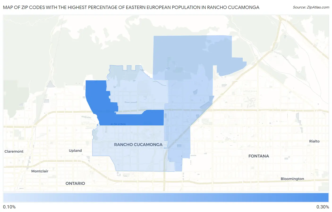 Zip Codes with the Highest Percentage of Eastern European Population in Rancho Cucamonga Map