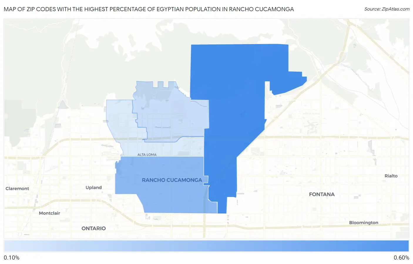 Zip Codes with the Highest Percentage of Egyptian Population in Rancho Cucamonga Map