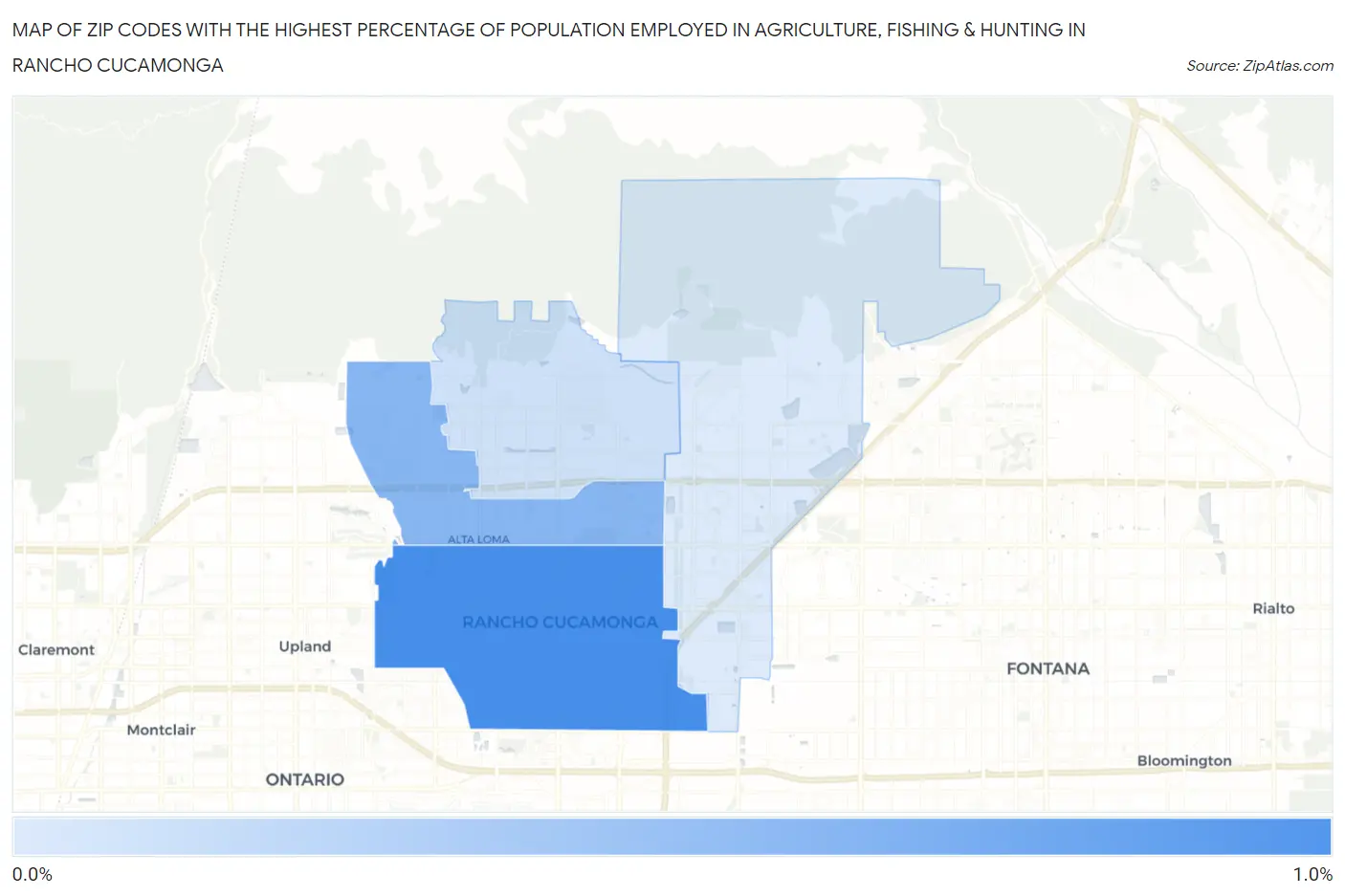 Zip Codes with the Highest Percentage of Population Employed in Agriculture, Fishing & Hunting in Rancho Cucamonga Map