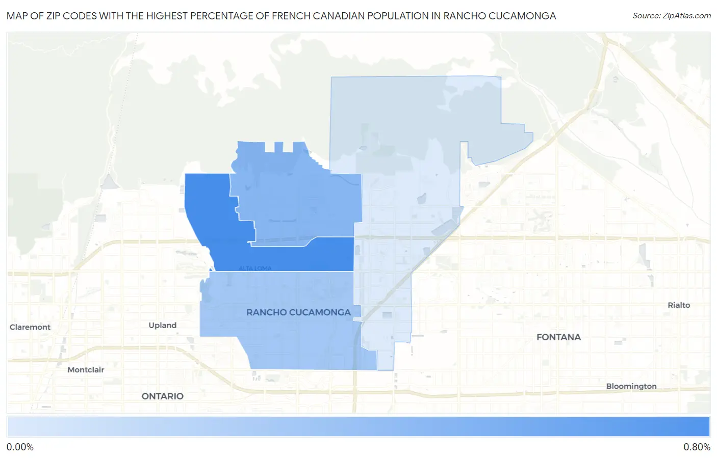 Zip Codes with the Highest Percentage of French Canadian Population in Rancho Cucamonga Map