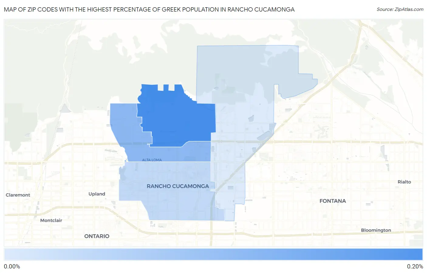 Zip Codes with the Highest Percentage of Greek Population in Rancho Cucamonga Map