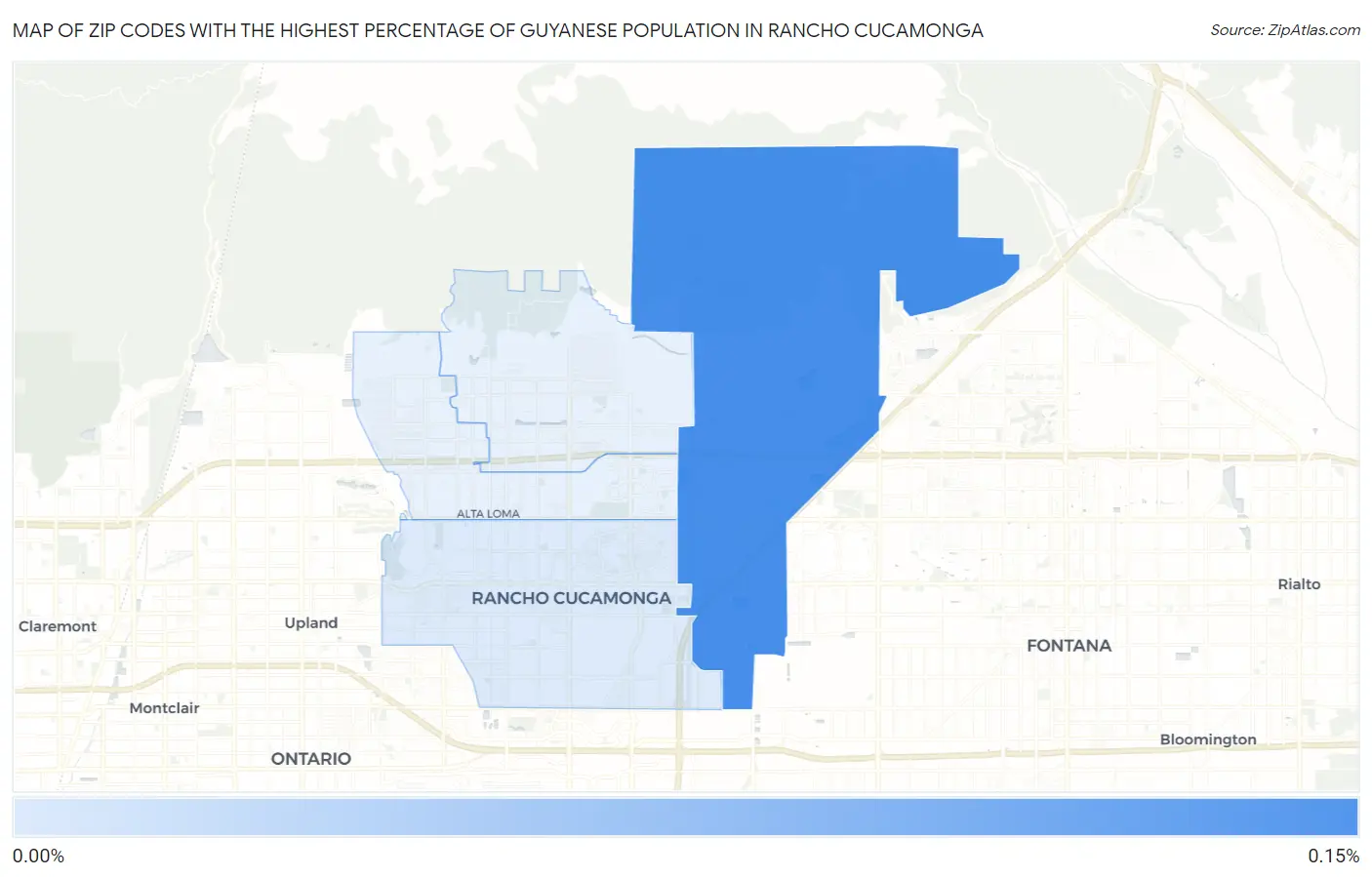 Zip Codes with the Highest Percentage of Guyanese Population in Rancho Cucamonga Map