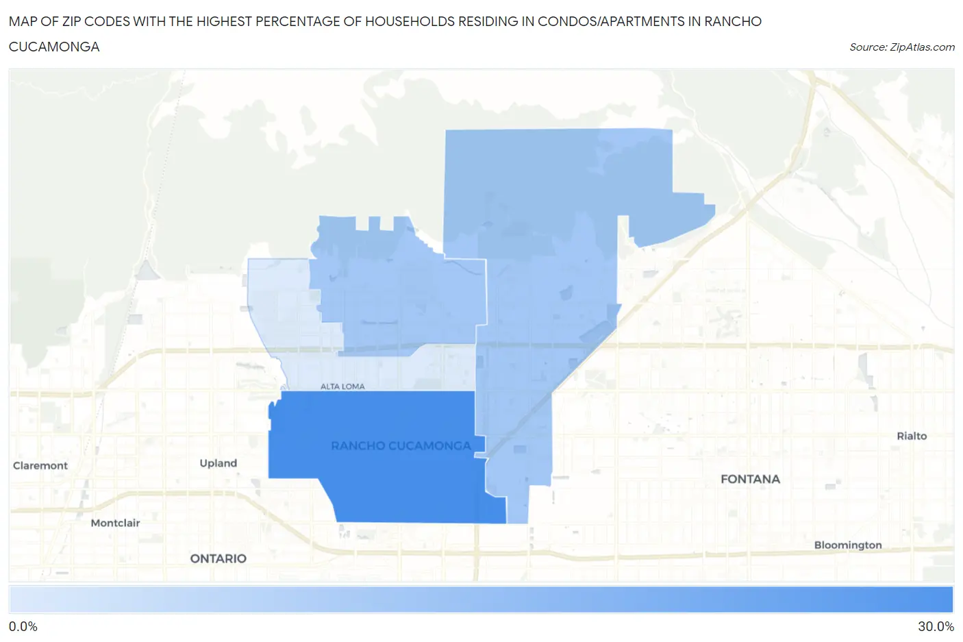 Zip Codes with the Highest Percentage of Households Residing in Condos/Apartments in Rancho Cucamonga Map