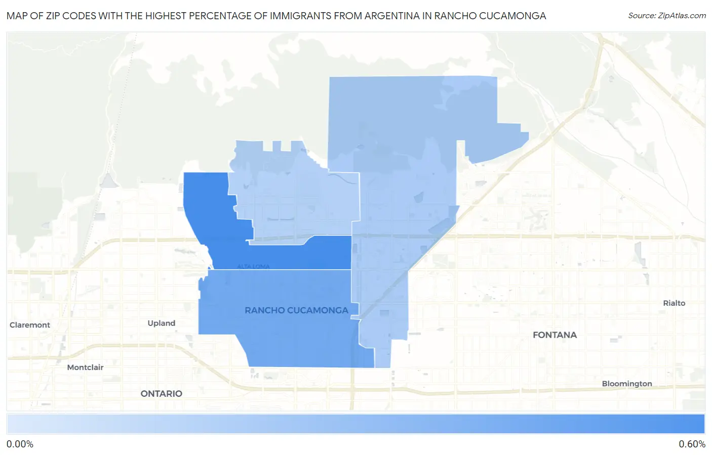 Zip Codes with the Highest Percentage of Immigrants from Argentina in Rancho Cucamonga Map
