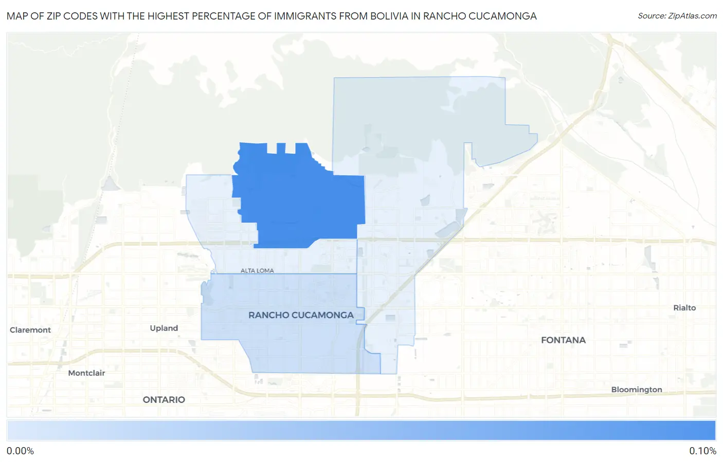 Zip Codes with the Highest Percentage of Immigrants from Bolivia in Rancho Cucamonga Map