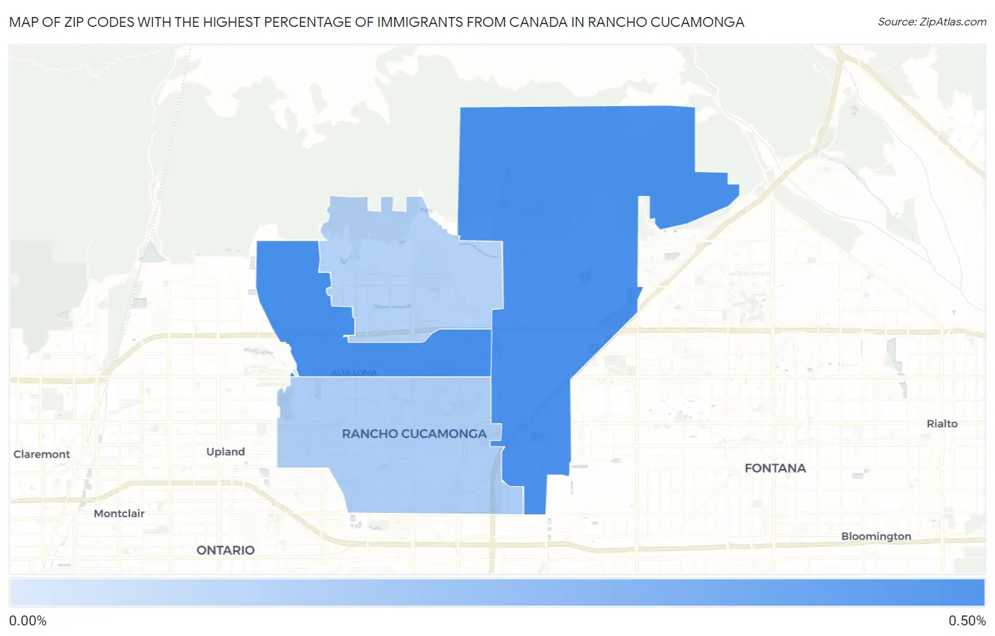 Zip Codes with the Highest Percentage of Immigrants from Canada in Rancho Cucamonga Map