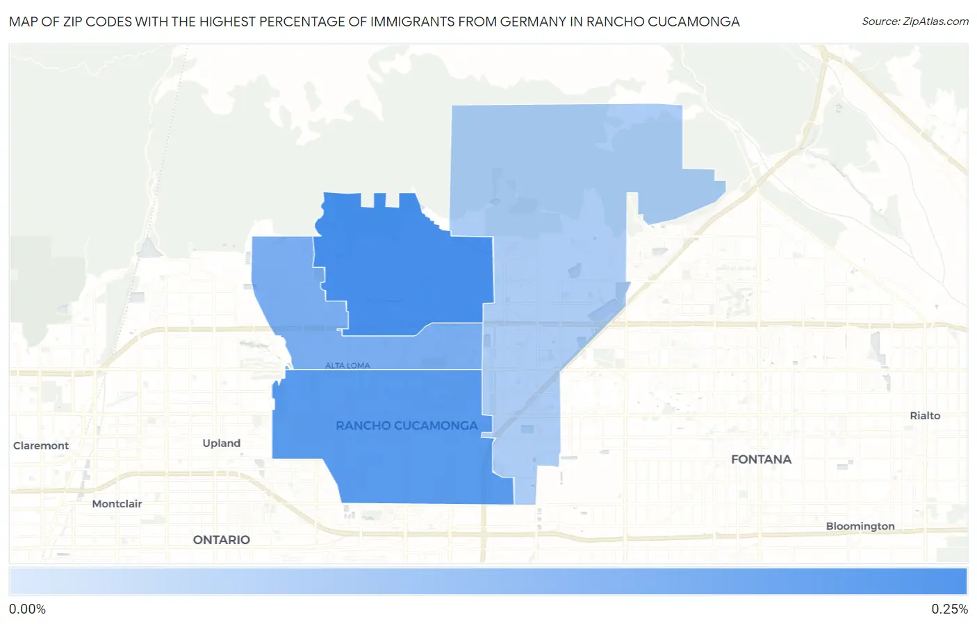 Zip Codes with the Highest Percentage of Immigrants from Germany in Rancho Cucamonga Map