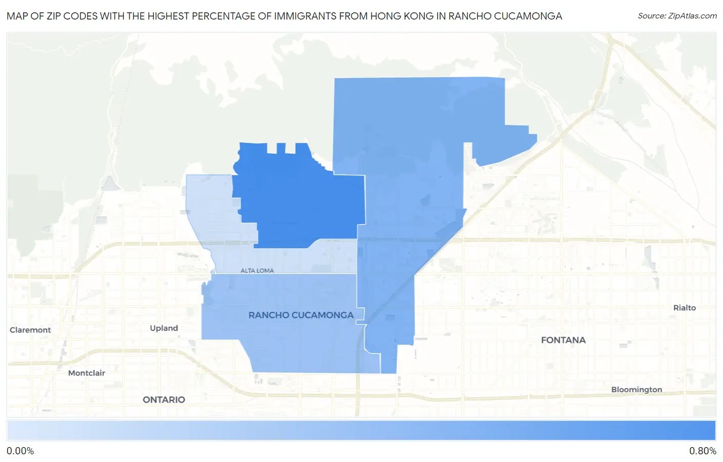 Zip Codes with the Highest Percentage of Immigrants from Hong Kong in Rancho Cucamonga Map