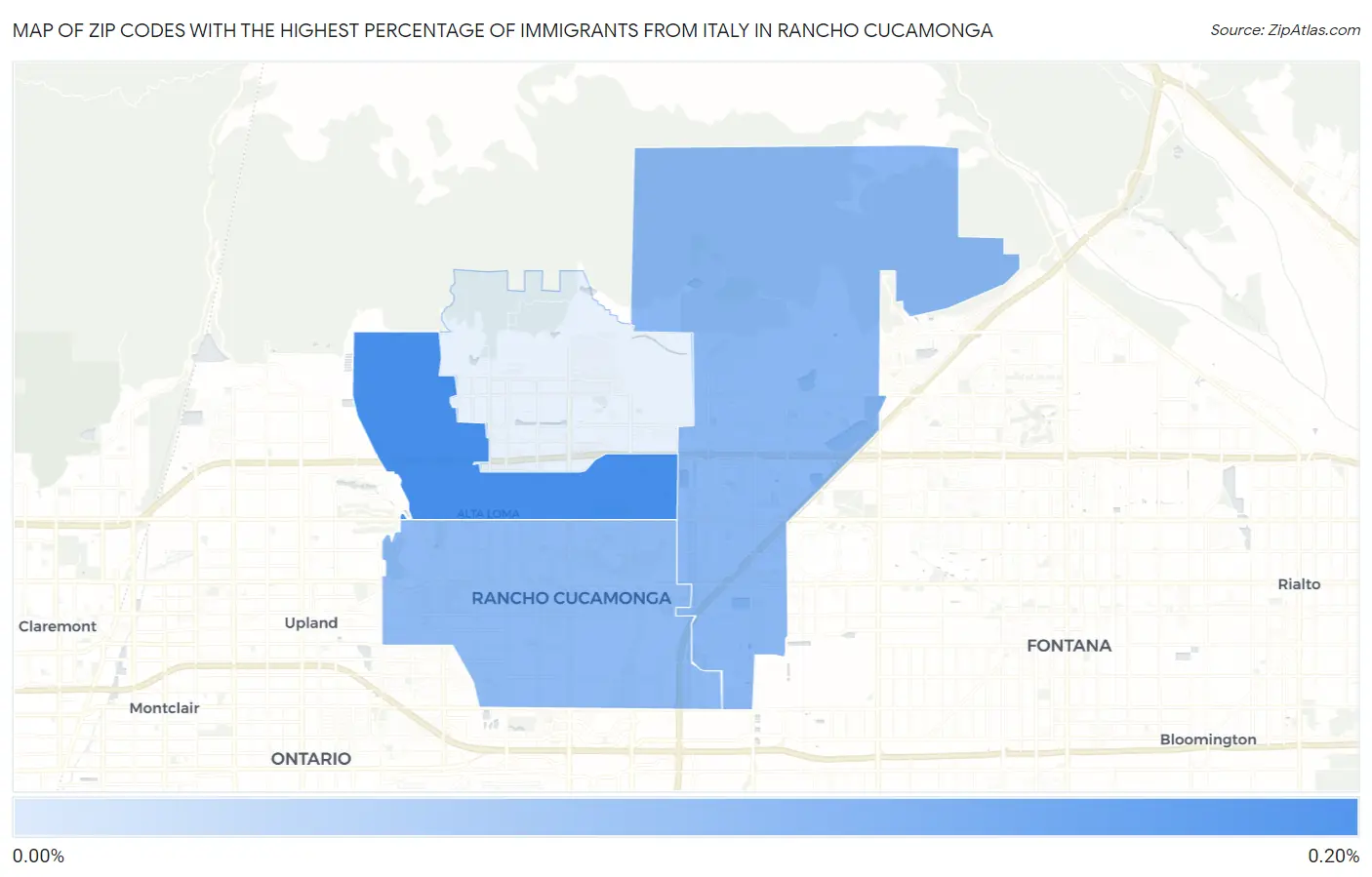 Zip Codes with the Highest Percentage of Immigrants from Italy in Rancho Cucamonga Map