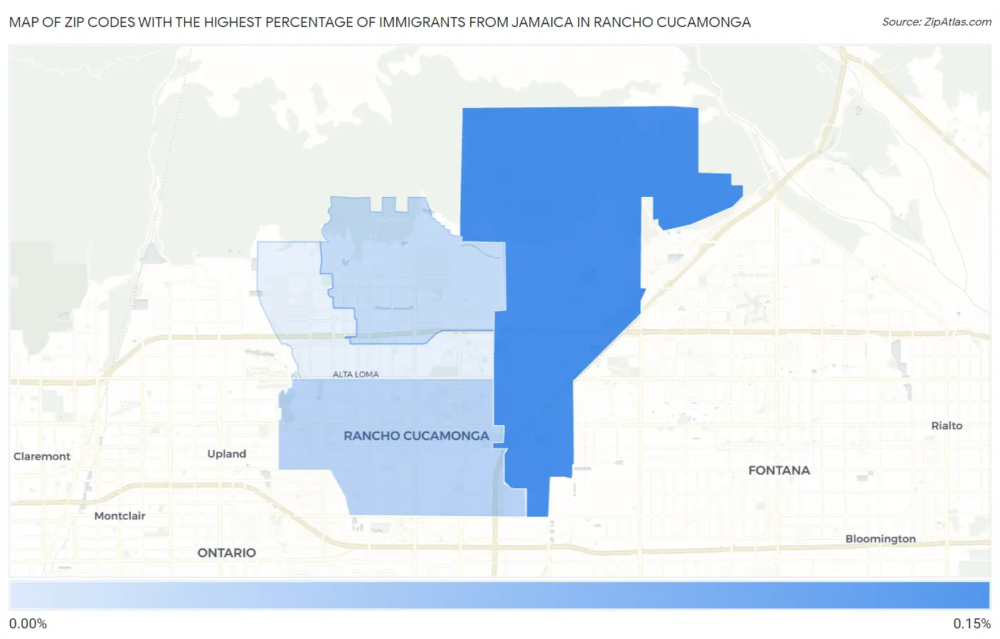 Zip Codes with the Highest Percentage of Immigrants from Jamaica in Rancho Cucamonga Map