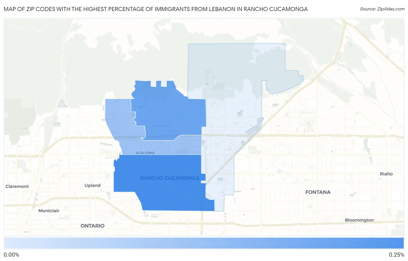 Zip Codes with the Highest Percentage of Immigrants from Lebanon in Rancho Cucamonga Map