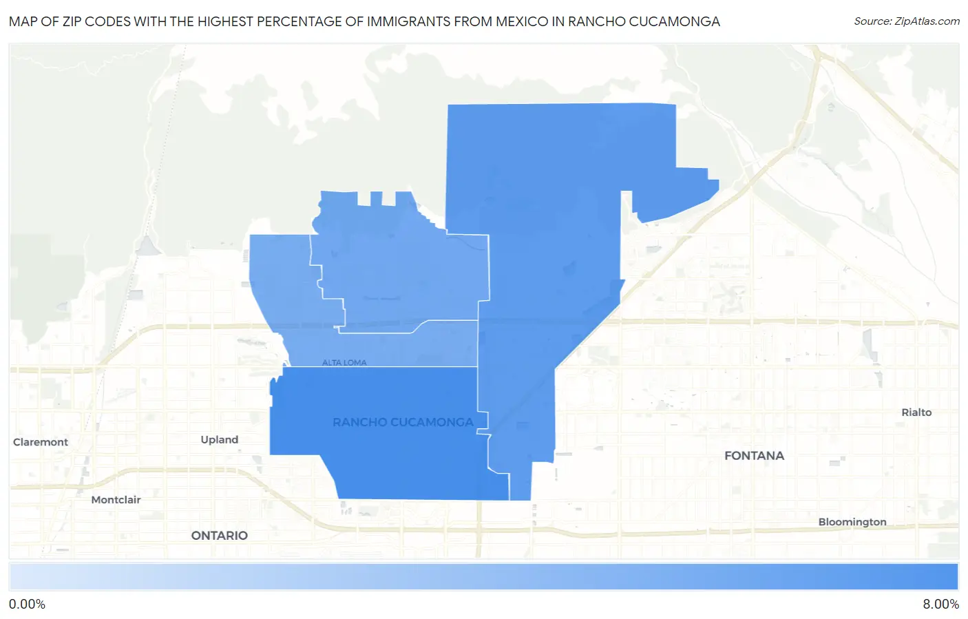 Zip Codes with the Highest Percentage of Immigrants from Mexico in Rancho Cucamonga Map