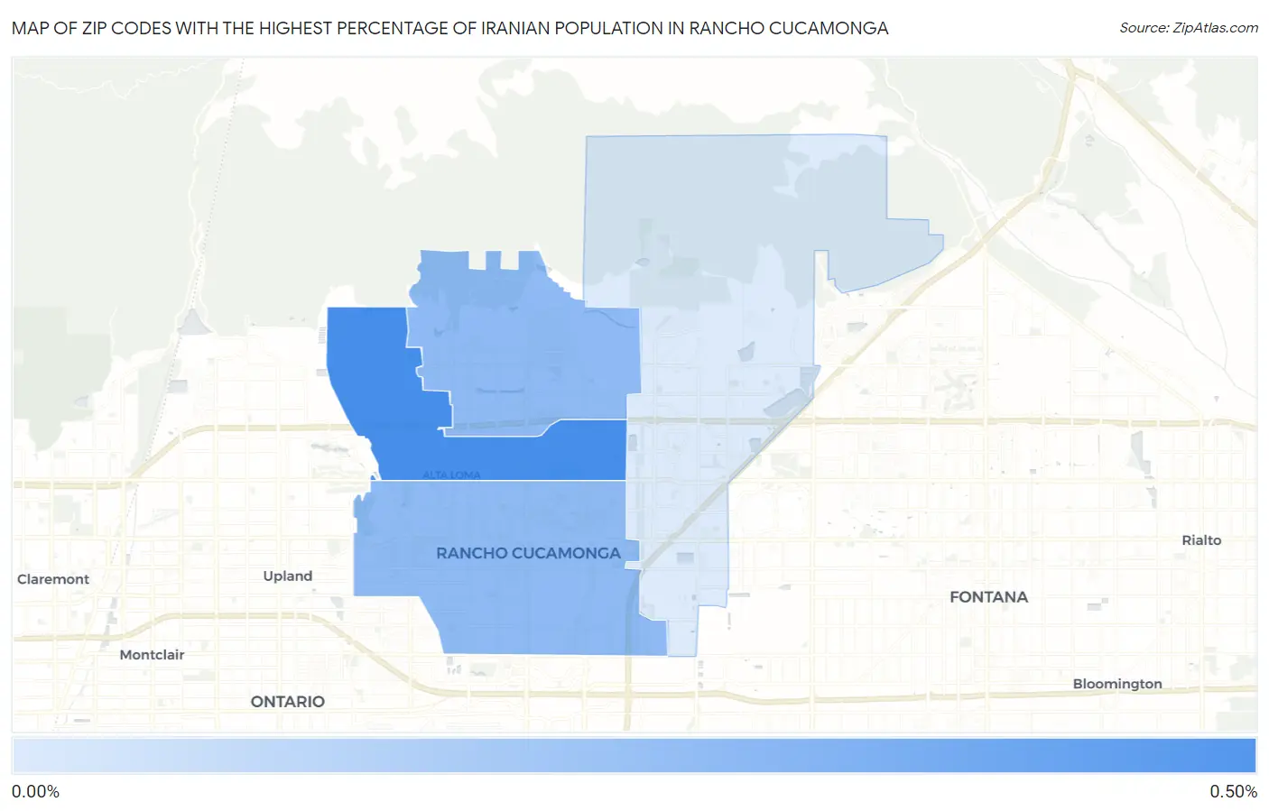 Zip Codes with the Highest Percentage of Iranian Population in Rancho Cucamonga Map