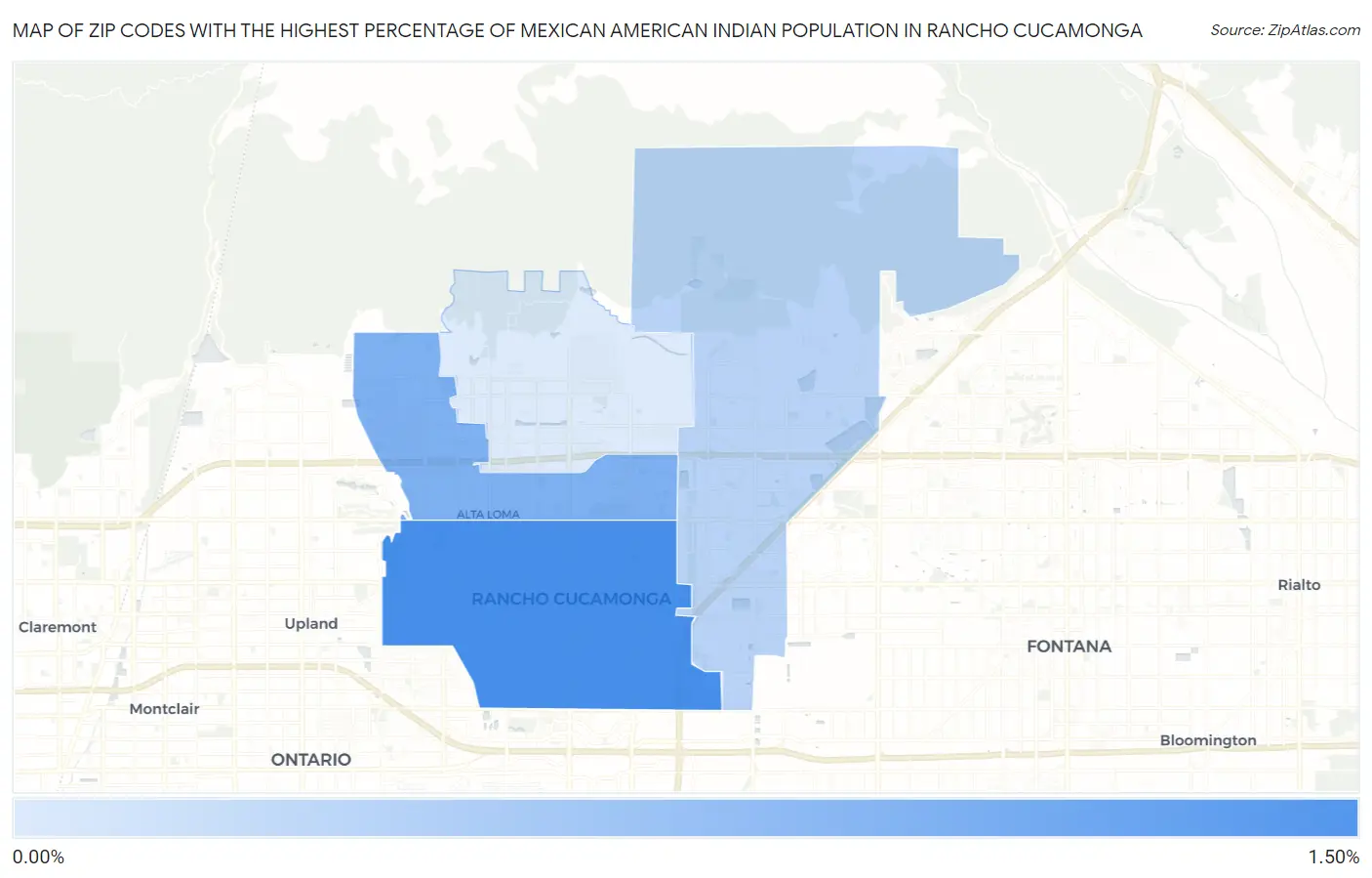 Zip Codes with the Highest Percentage of Mexican American Indian Population in Rancho Cucamonga Map