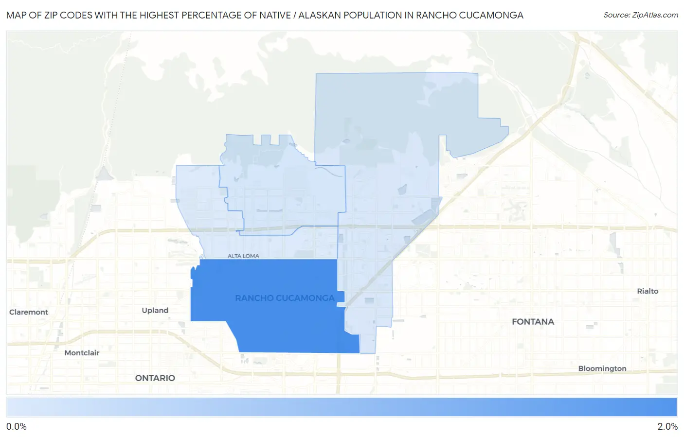 Zip Codes with the Highest Percentage of Native / Alaskan Population in Rancho Cucamonga Map