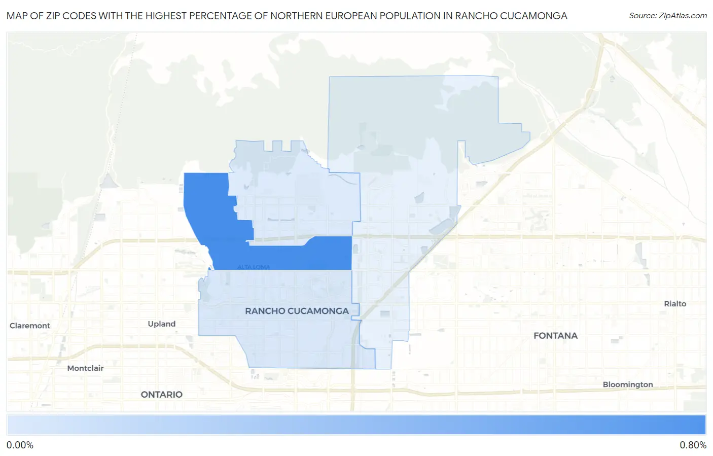 Zip Codes with the Highest Percentage of Northern European Population in Rancho Cucamonga Map