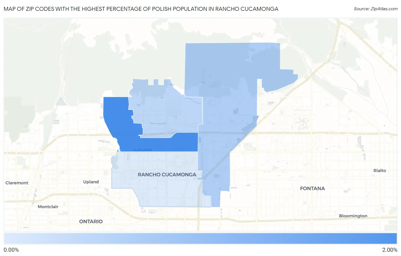 Zip Codes with the Highest Percentage of Polish Population in Rancho Cucamonga Map