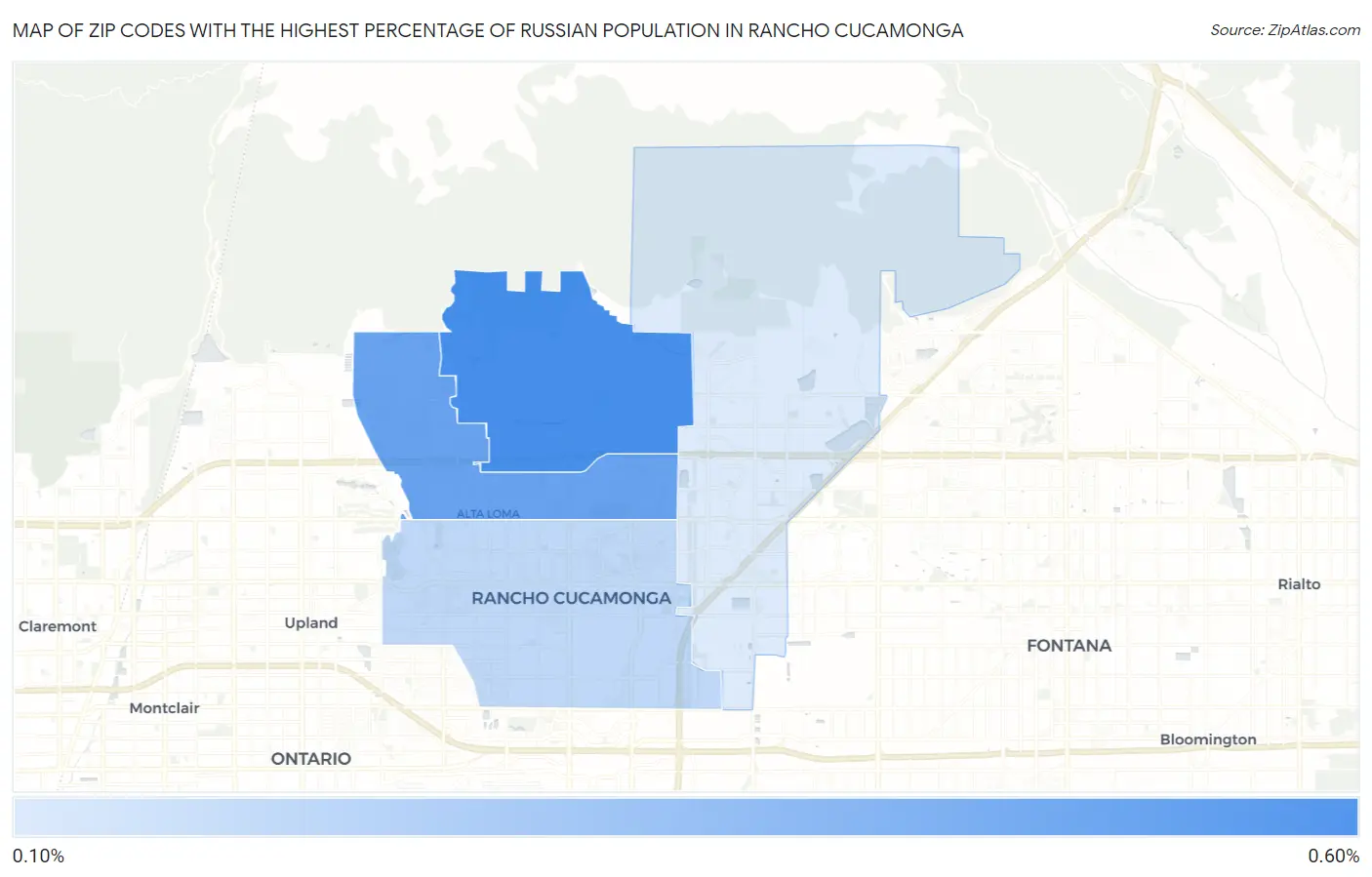 Zip Codes with the Highest Percentage of Russian Population in Rancho Cucamonga Map