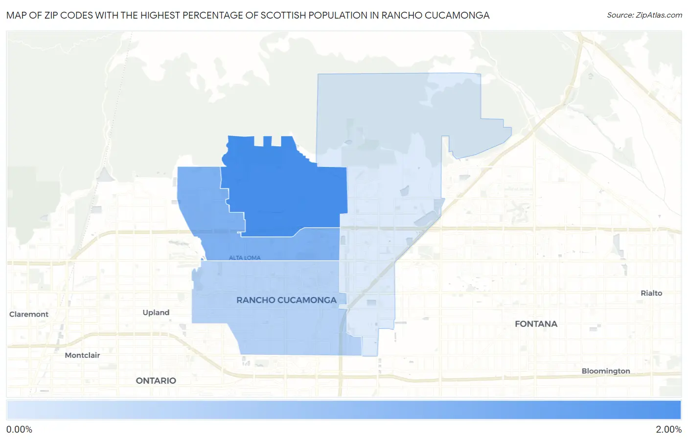 Zip Codes with the Highest Percentage of Scottish Population in Rancho Cucamonga Map