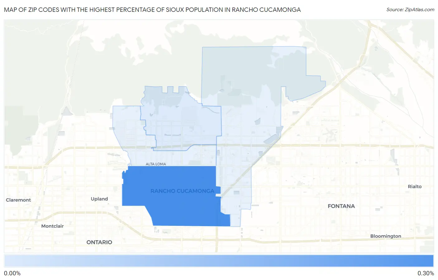 Zip Codes with the Highest Percentage of Sioux Population in Rancho Cucamonga Map