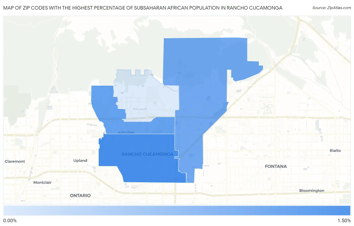 Zip Codes with the Highest Percentage of Subsaharan African Population in Rancho Cucamonga Map