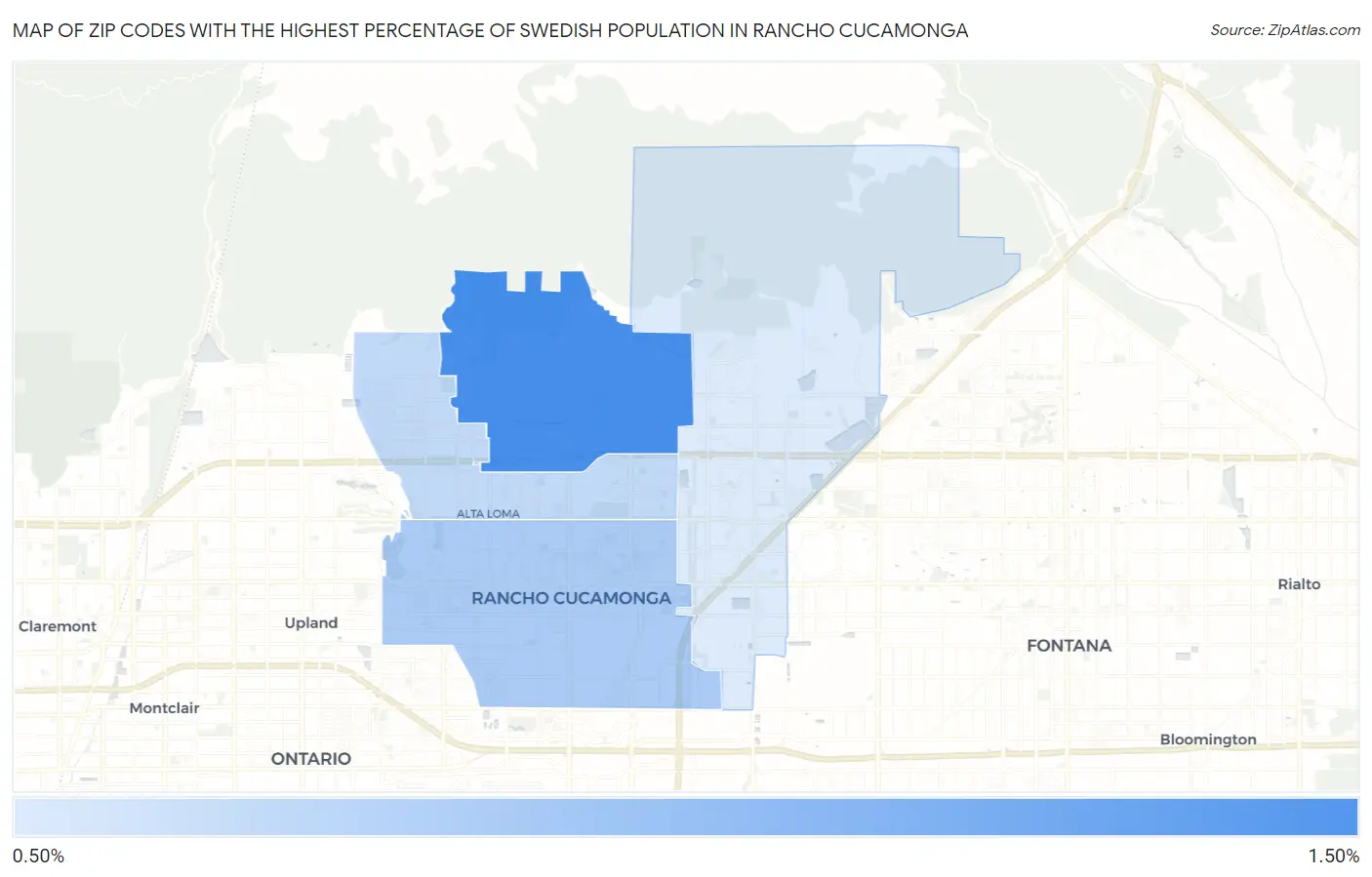 Zip Codes with the Highest Percentage of Swedish Population in Rancho Cucamonga Map