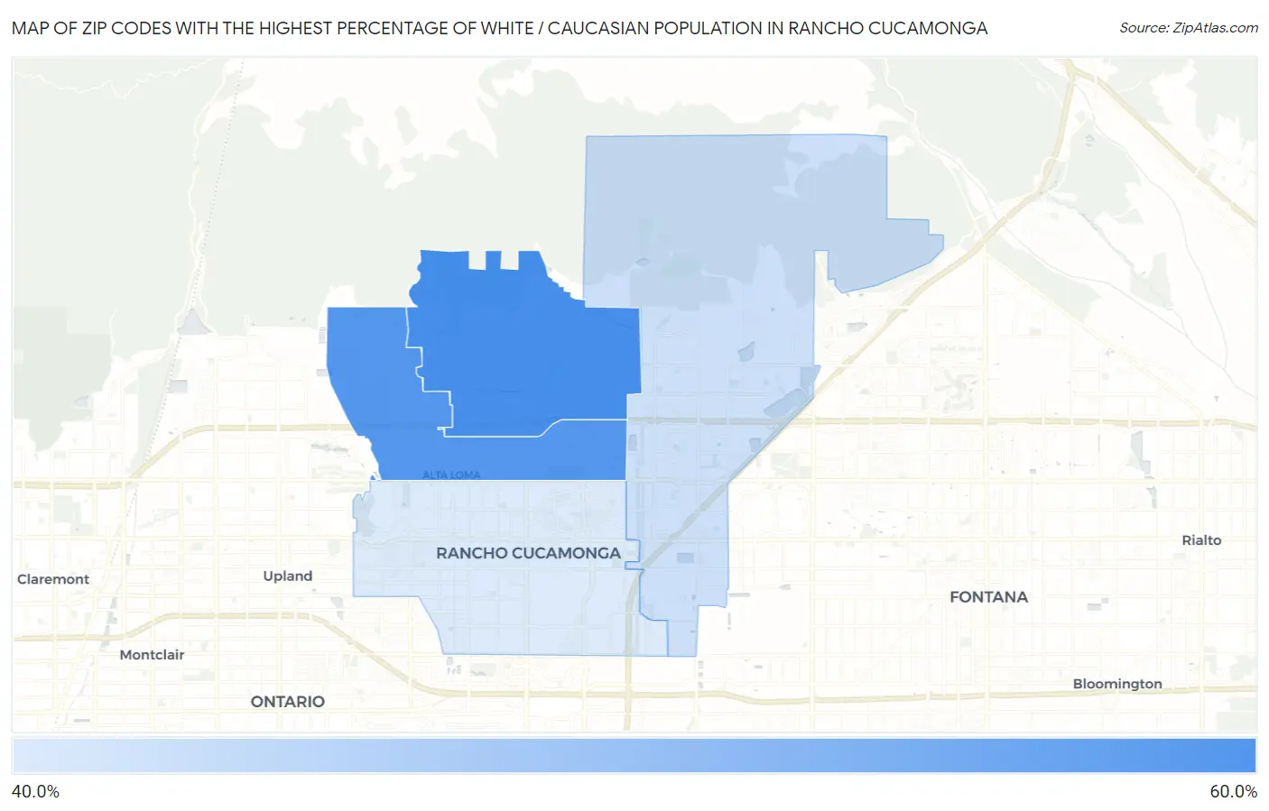 Zip Codes with the Highest Percentage of White / Caucasian Population in Rancho Cucamonga Map