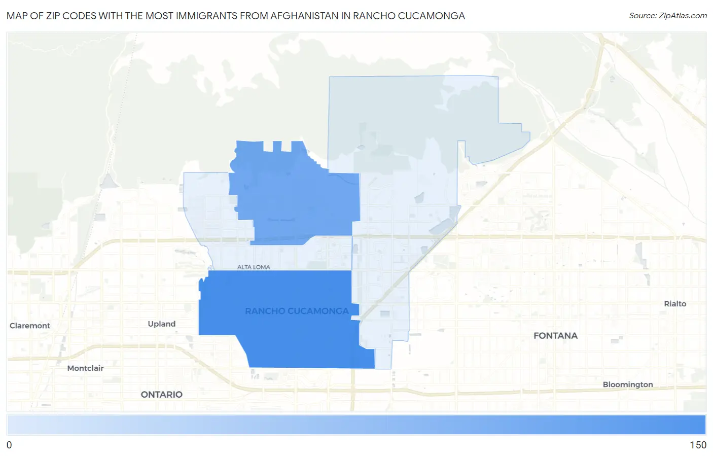 Zip Codes with the Most Immigrants from Afghanistan in Rancho Cucamonga Map