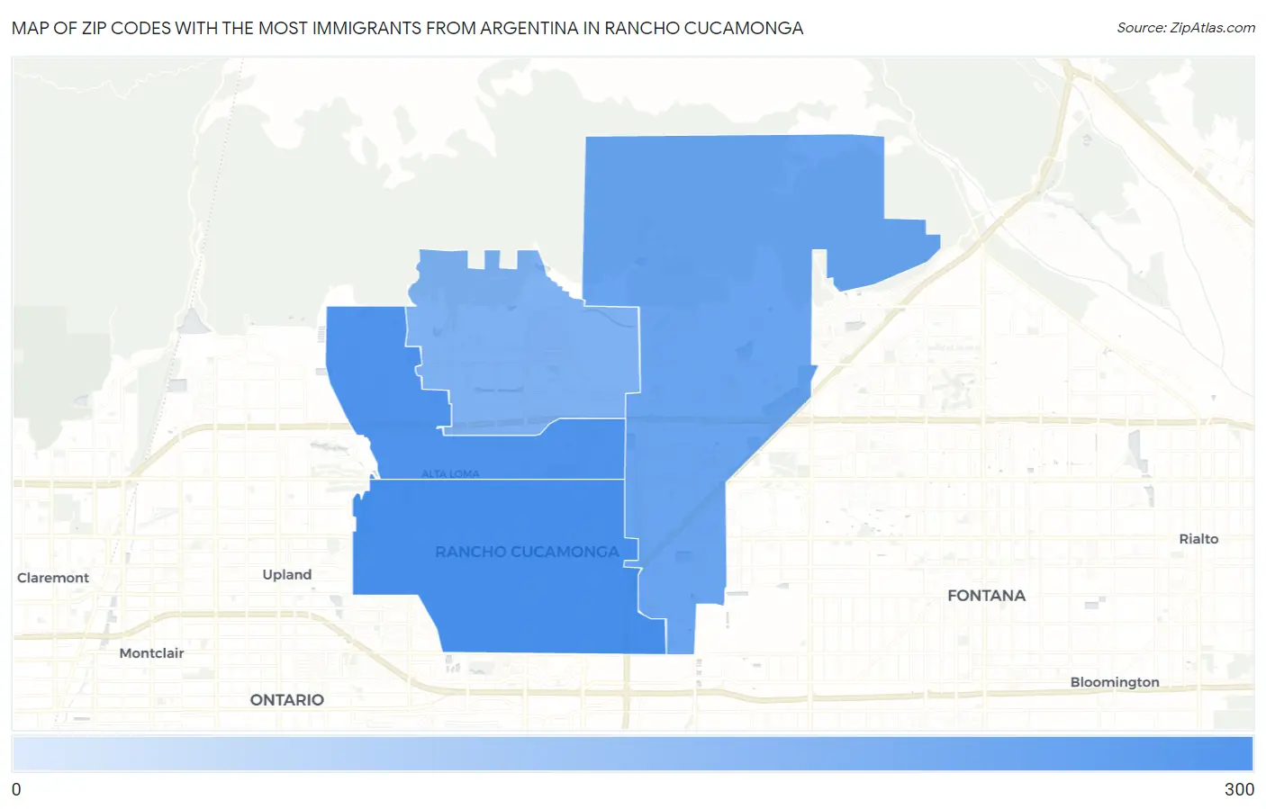 Zip Codes with the Most Immigrants from Argentina in Rancho Cucamonga Map