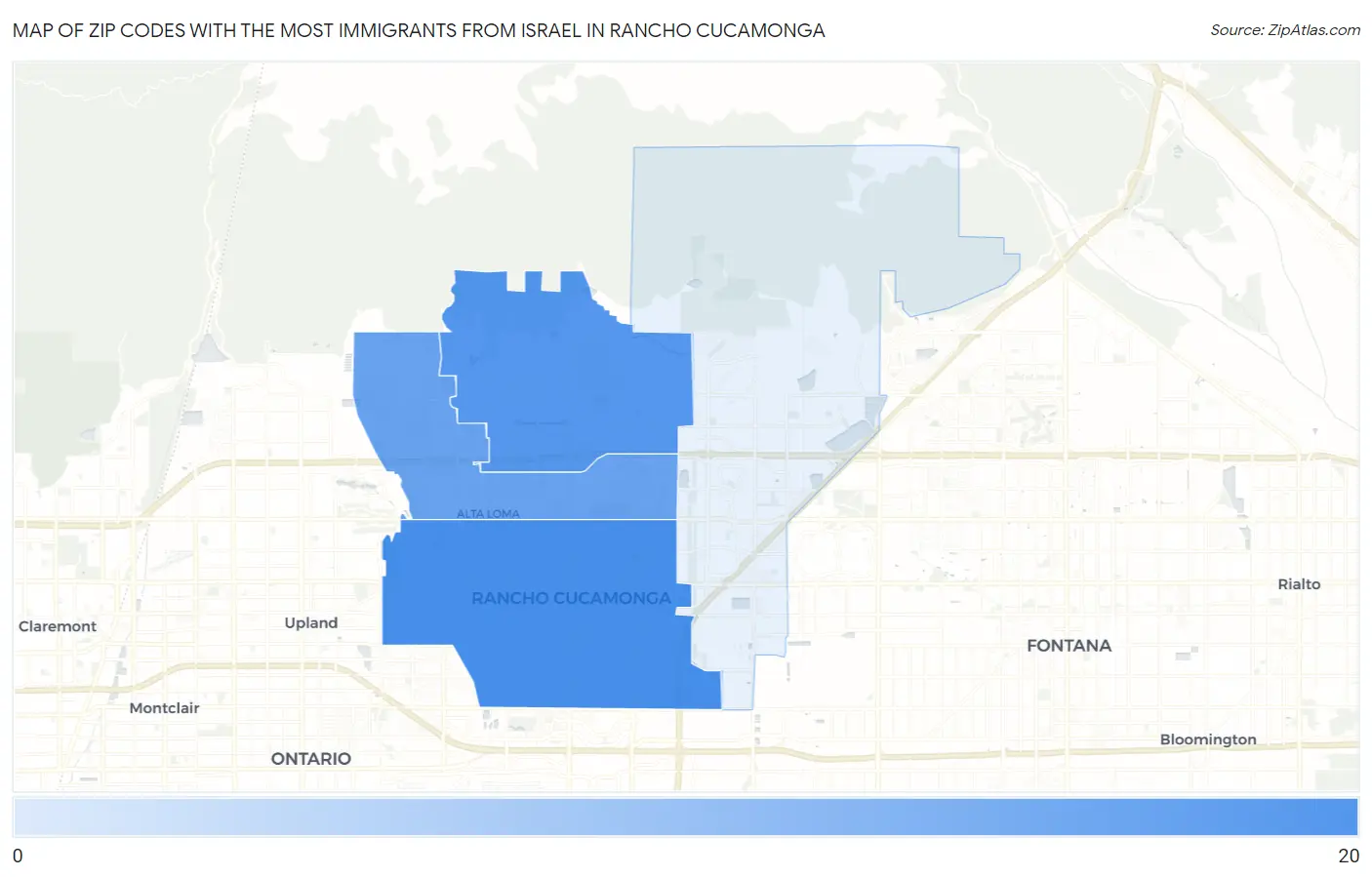 Zip Codes with the Most Immigrants from Israel in Rancho Cucamonga Map