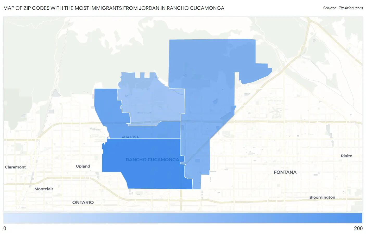 Zip Codes with the Most Immigrants from Jordan in Rancho Cucamonga Map