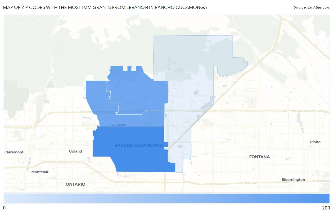 Zip Codes with the Most Immigrants from Lebanon in Rancho Cucamonga Map