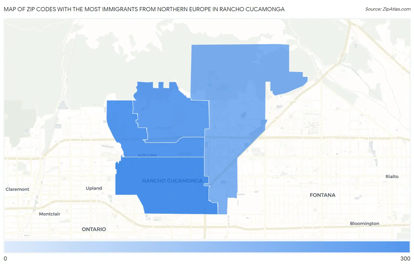 Zip Codes with the Most Immigrants from Northern Europe in Rancho Cucamonga Map