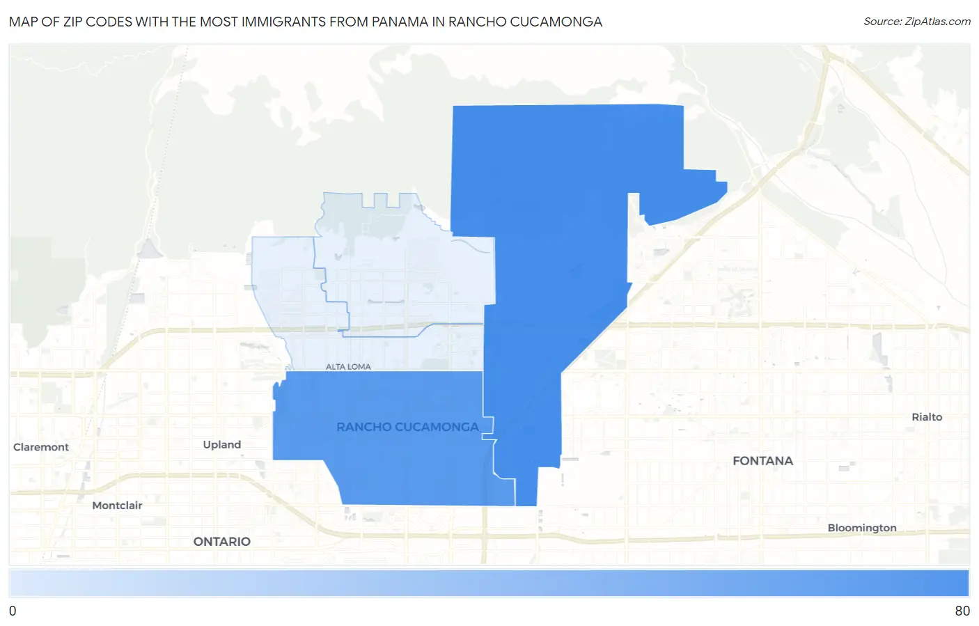 Zip Codes with the Most Immigrants from Panama in Rancho Cucamonga Map