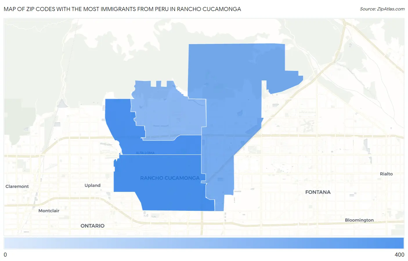 Zip Codes with the Most Immigrants from Peru in Rancho Cucamonga Map